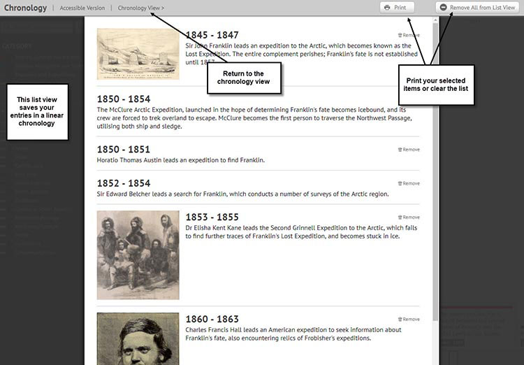 List view in the chronology