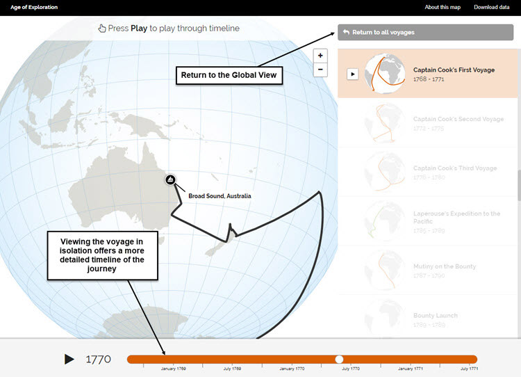 View of a voyage in isolation on the interactive map
